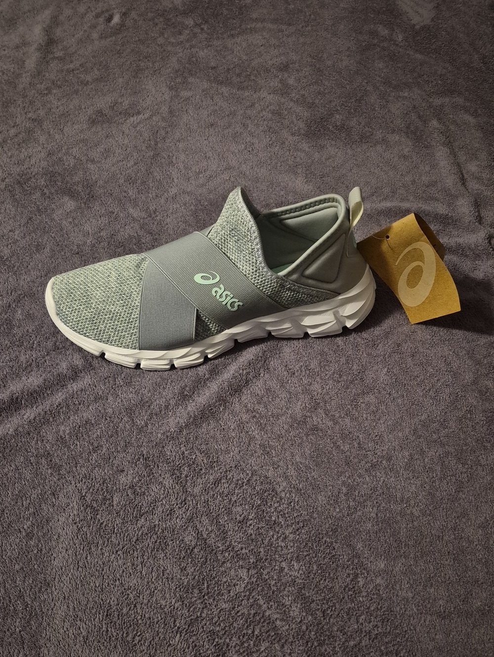 Asics Women's Slip-On Athletic Shoe in Sage Gray and White